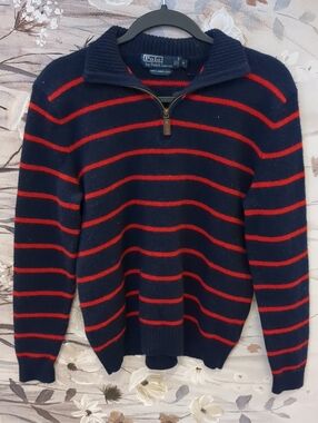 Polo by Ralph Lauren Navy with Red Stripes Half-Zip Sweater